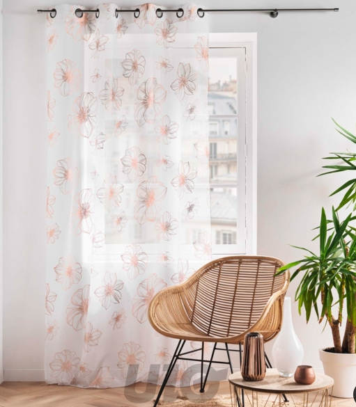 Gold Pink Flower Sheer Curtain